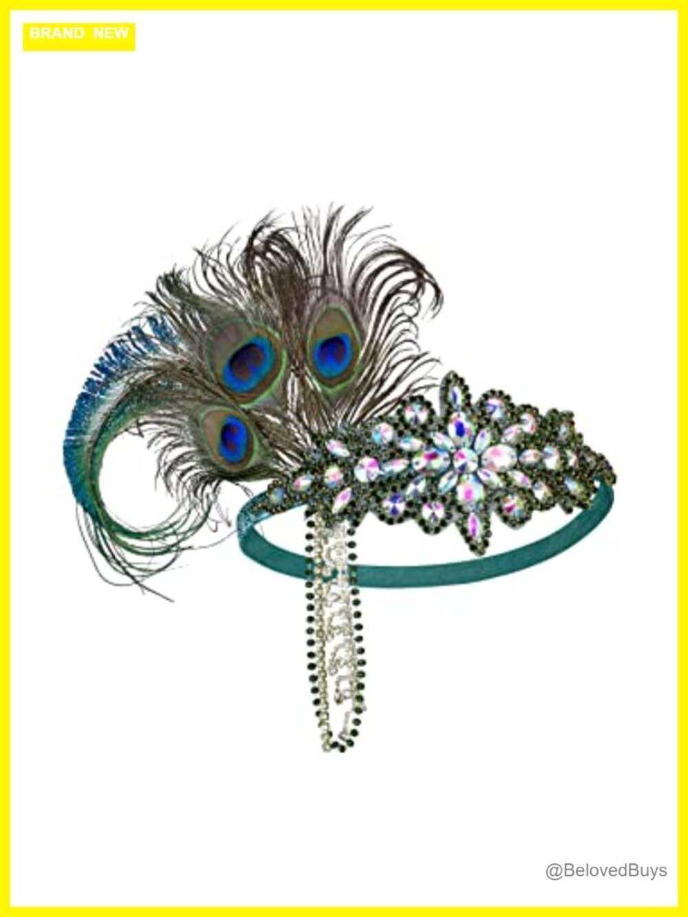 Flapper Feather Headband with Crystal Rhinestone Chain - Picture 4 of 4